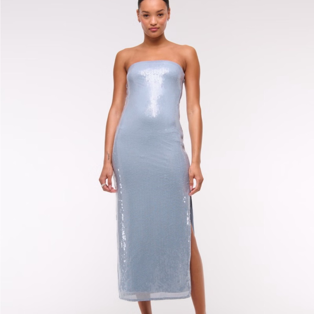 Abercrombie & Fitch Strapless Light Blue Sequin Midi Dress